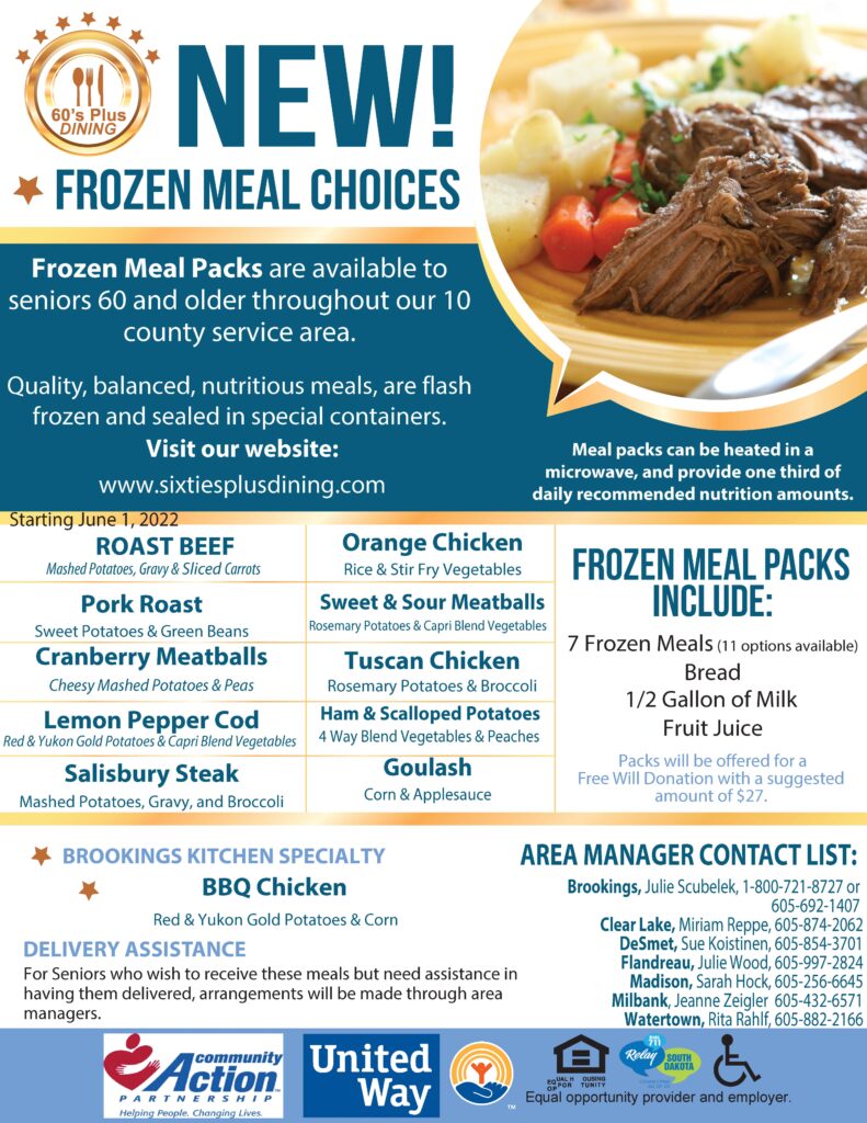 Brookings Frozen Meal Choices - June 2022