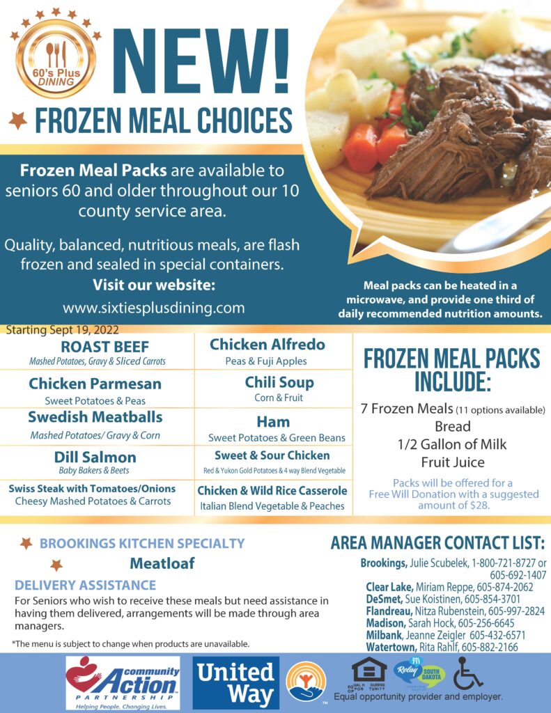 Brookings Frozen Meal Choices - September 2022