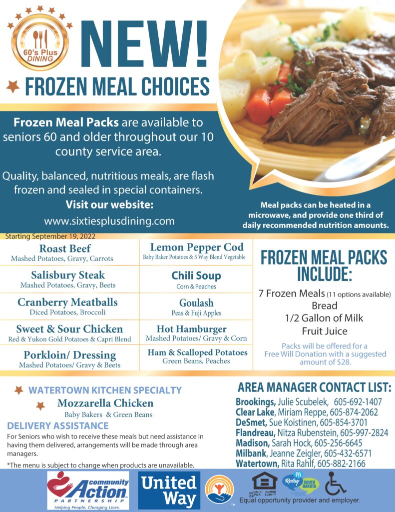 Watertown Frozen Meal Choices - September 2022