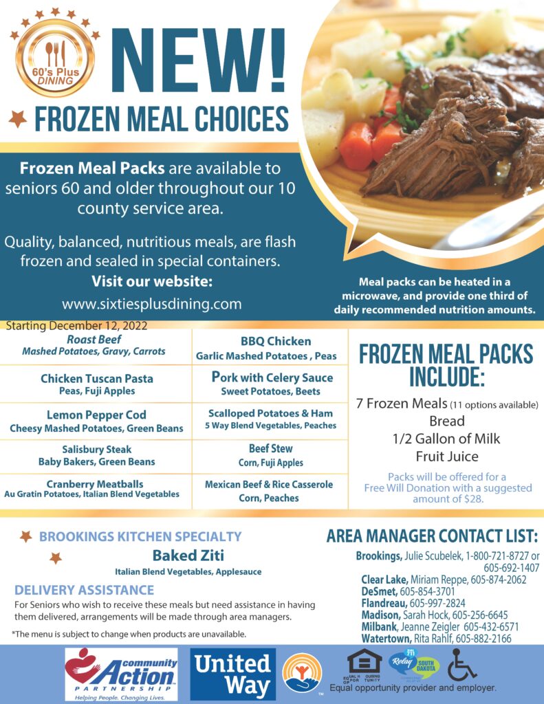 Brookings Frozen Meal Choices - December 2022