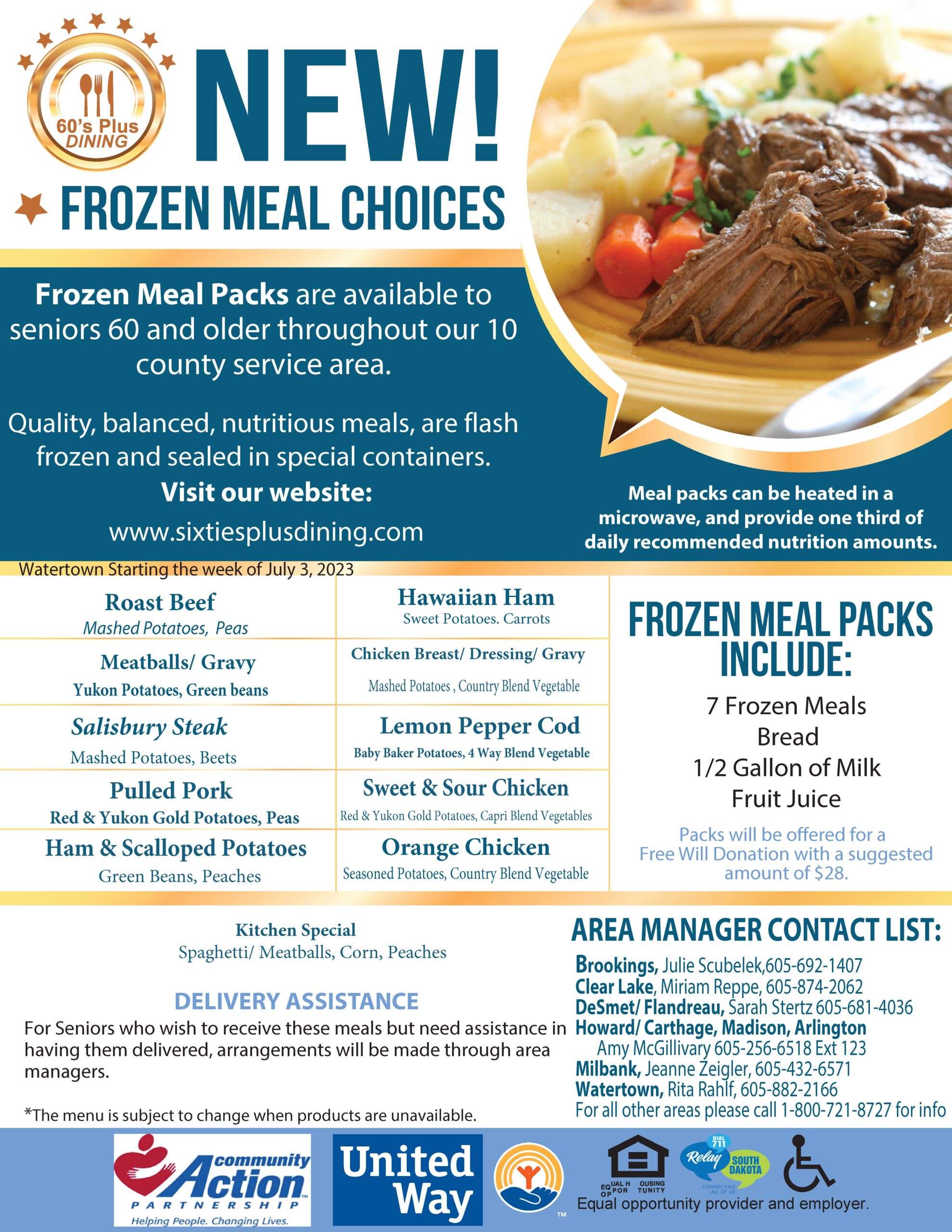 Watertown Frozen Meal Choices -July 2023