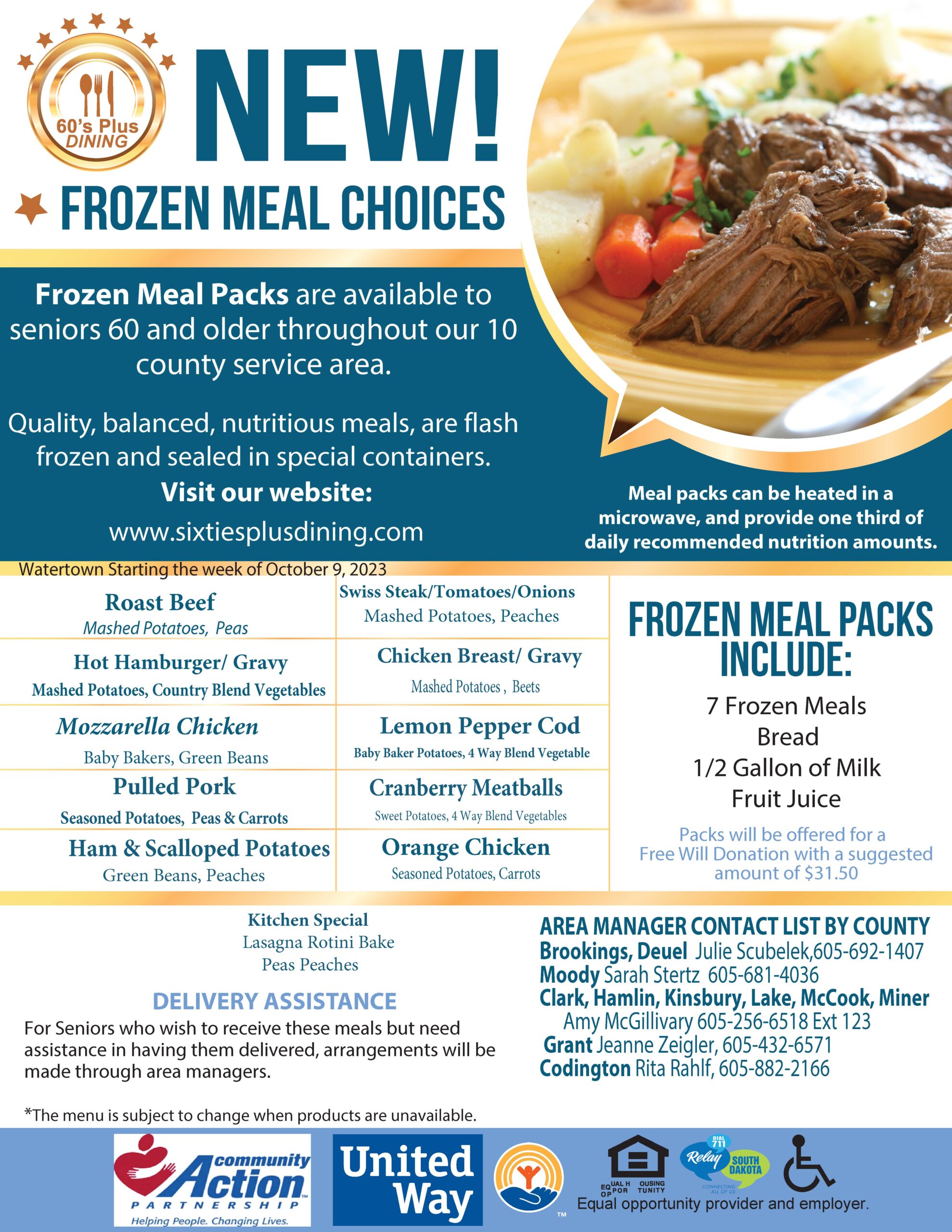 Watertown Frozen Meal Choices -October 2023