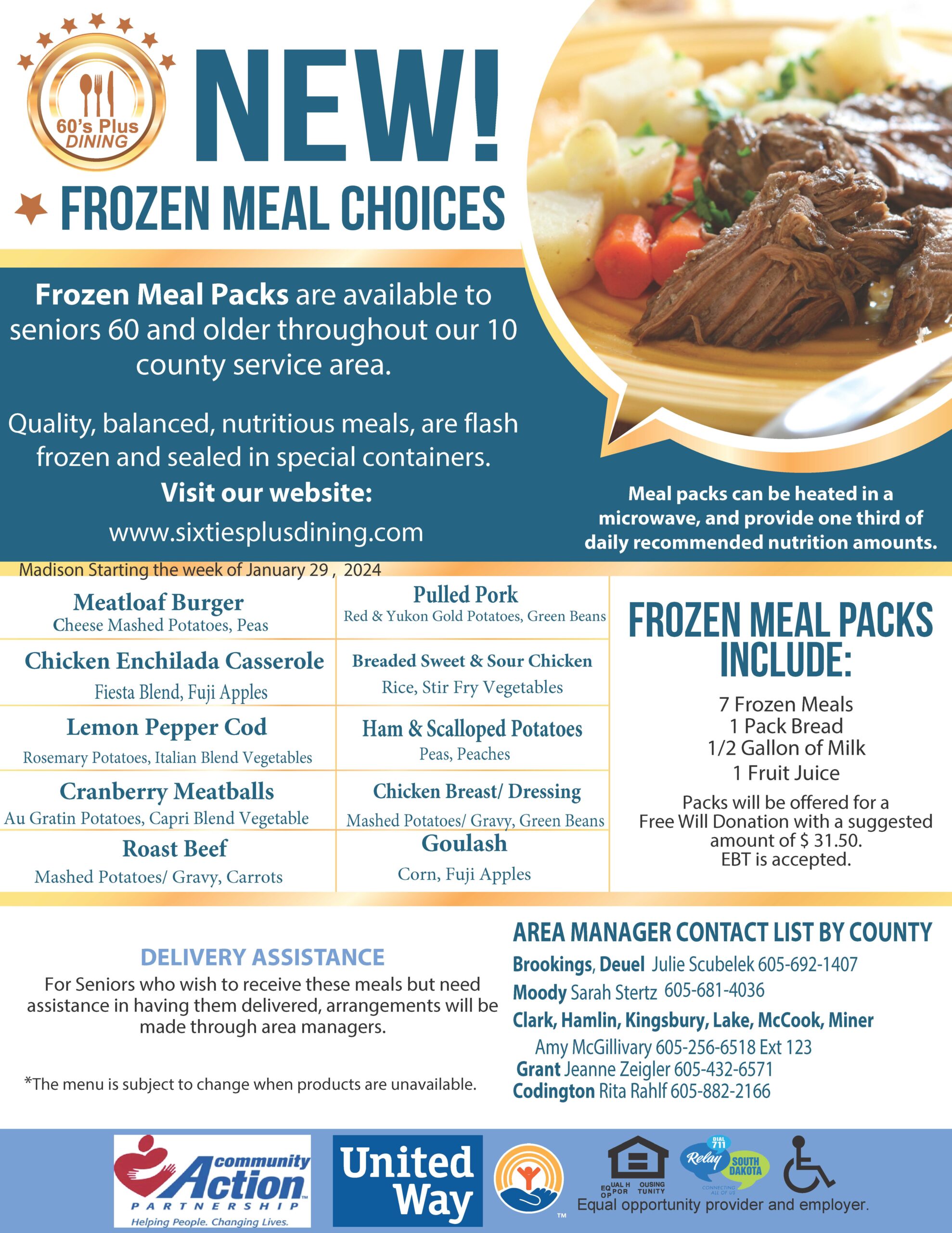 Madison Frozen Meal Choices -January 2024