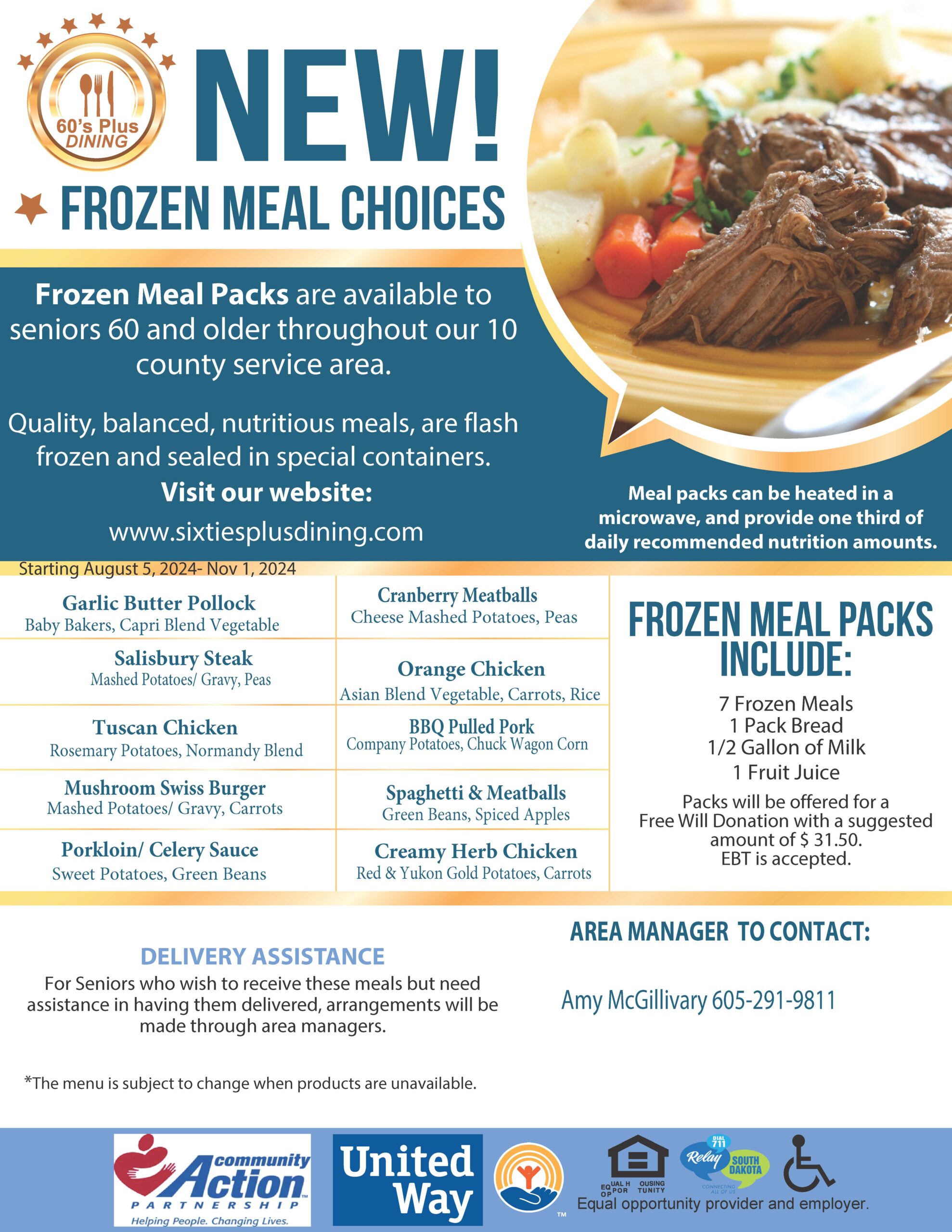 Amy Frozen Meal Choices Poster- August 2024