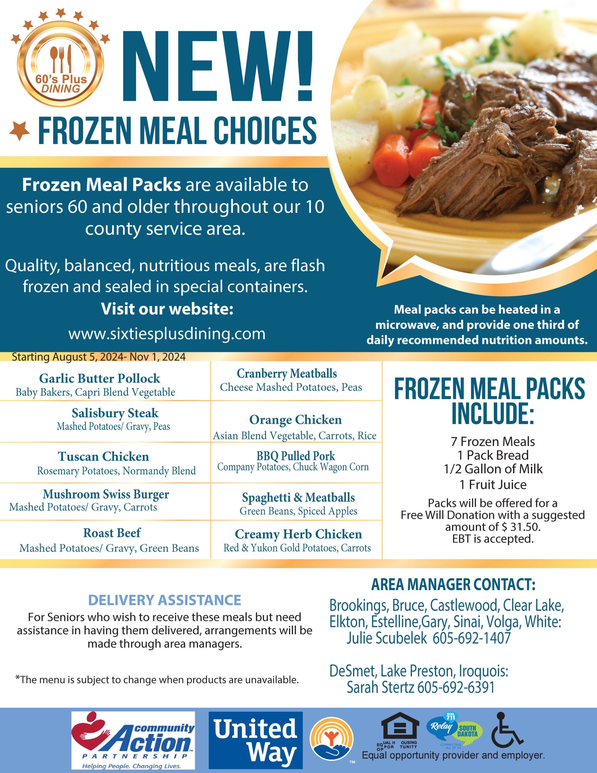 Brookings Frozen Meal Choices Poster- August 2024